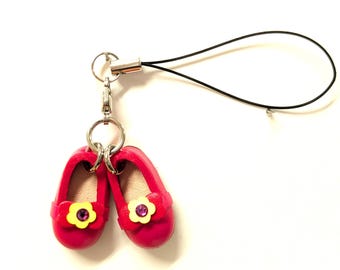 Red Shoes with ribbon Leather Phone Charm *VANCA* Made in Japan #46367　