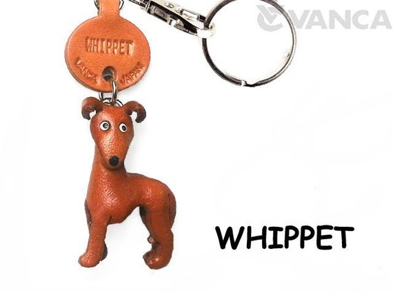 Whippet 3D Leather Dog Keychain Keyring Purse Charm Zipper Pull