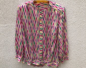 Blouse multicolore à manches longues des années 1980