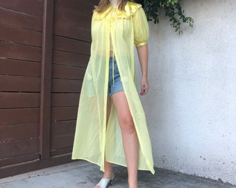 60s Vintage Yellow Babydoll Sheer Nightgown Jacket