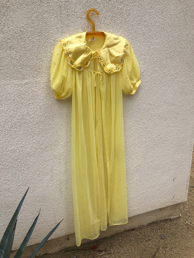 60s Vintage Yellow Babydoll Sheer Nightgown Jacket | Etsy