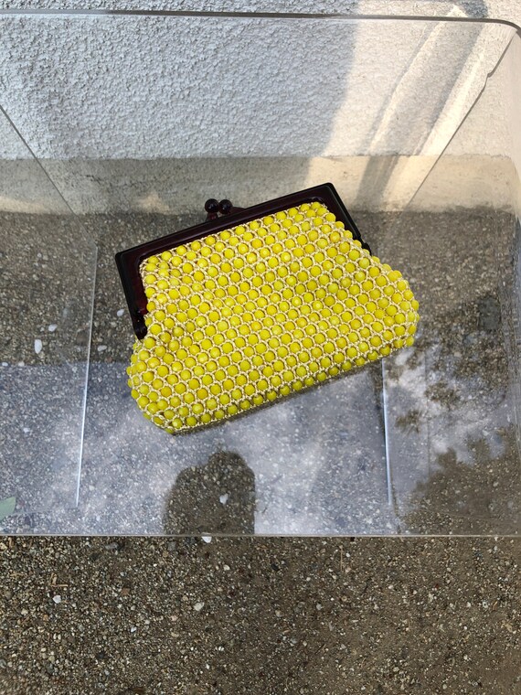 Yellow Beaded and Tortoise shell Coin Purse - image 1