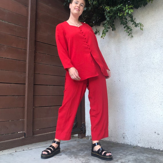 Vintage Cherry Red Matching Pants Set