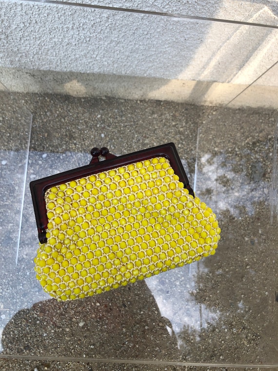 Yellow Beaded and Tortoise shell Coin Purse - image 2