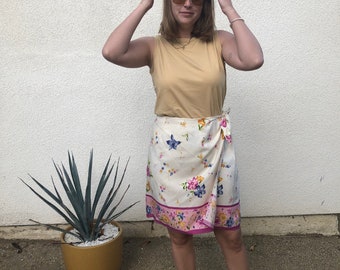 1990s Silk Wrap Floral Skirt