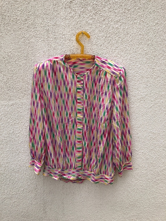 Multicolor 1980s Long-Sleeved Blouse