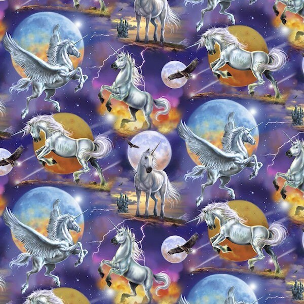 Unicorns and Pegasus Fleece Fabric by the yard...