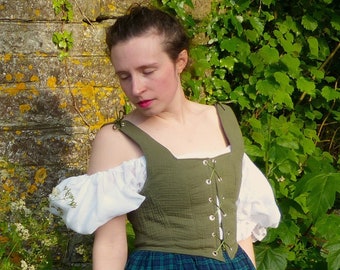 Colour Cotton Gauze Corset Renaissance Bodice Lace Up Costume Ren Faire Dress Up