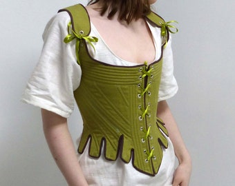 18th Century Front and Back Laced Coloured Linen Corset stays Historical Reenactment Costumes UnderGarments
