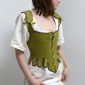 18th Century Front and Back Laced Coloured Linen Corset stays Historical Reenactment Costumes UnderGarments