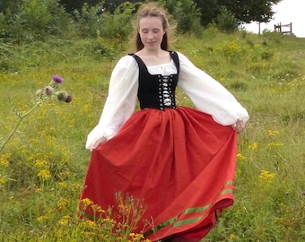 Floor Length Linen Medieval / Renaissance Peasant Bodice and Skirt Costume Dress Up and Reenactment