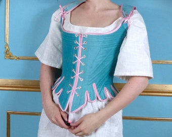 Ready to ship 18th Century Front and Back Laced Blue Velvet Corset Stays Historical Re-enactment Costumes Undergarments