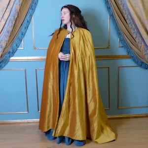 Ready to Ship Yellow velvet Long Cloak, Medieval Fantasy Costume Re-enactment Cape
