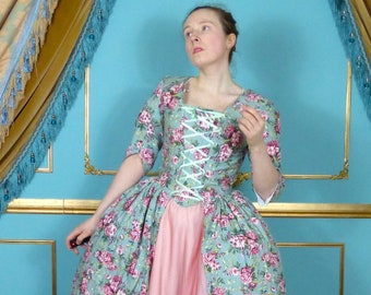 Ready to ship Georgian Rococo Dress Mint Floral Cotton Dress