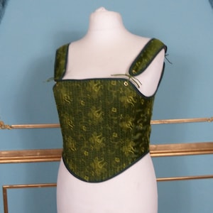 Ready to Ship Women Green Jaquard Tudor Corset open fronted historical Costume and Re-enactment Undergarments Bodies and Stays