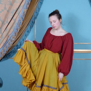 Blusa campesina renacentista de manga larga de gasa de algodón de color para disfraz de Ren Faire