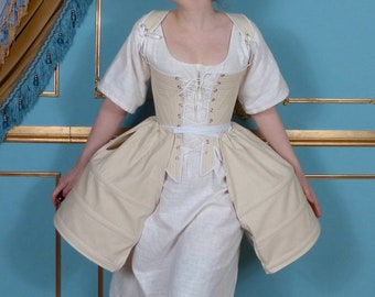 Cream Side 18th Century Steel Boned Panniers with Slits for Pockets Undergarments and Historic Dress Support Frame