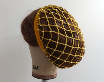 Gold Renaissance Beaded Pearl Lady Hair Net Snood Historic Costume Head wear