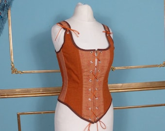 Ready to ship Historical Orange Corset Renaissance Bodice Lace Up Costume Historical Fancy Dress Up