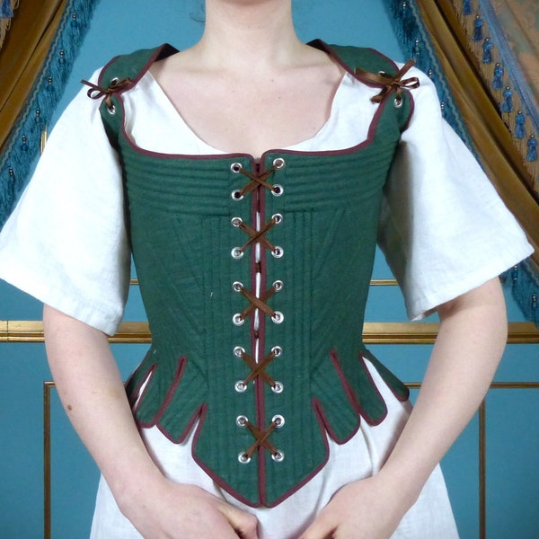 18th Century Back and Front Laced Coloured Linen Corset stays Historical Re-enactment Costumes Undergarments