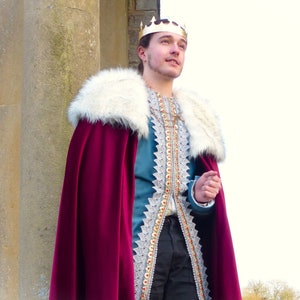 Royal Velvet soft Luxury Faux Fur Neckline King Coronation Cloak Fantasy Costume Dress Up