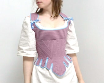Corsé de lino de colores con cordones en la espalda del siglo XVIII, ropa interior para disfraces de recreación histórica