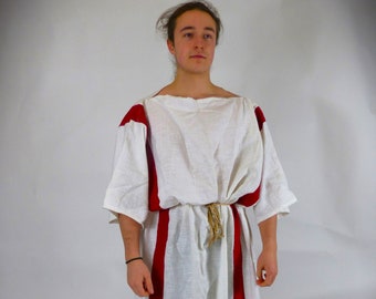 White Linen Striped Unisex Roman Tunic historical costume Ancient Rome