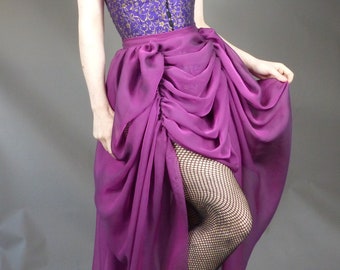 Chiffon Burlesque Plain Curtain ruffled Front Skirt Fantasy Historic Bustle Showgirl Inspired Costume