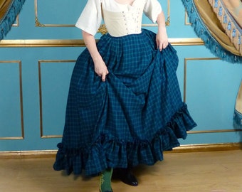 Ruffle Hem Plaid 18th Century Petticoat Skirt Fantasy Historic Inspired Costume Undergarments