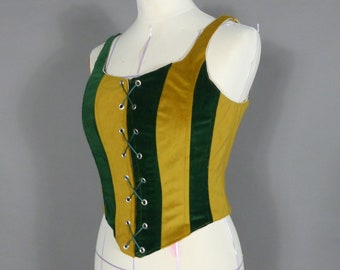 Ready to ship Historical Yellow and green Corset Renaissance Bodice Lace Up Costume Historical Fancy Dress Up