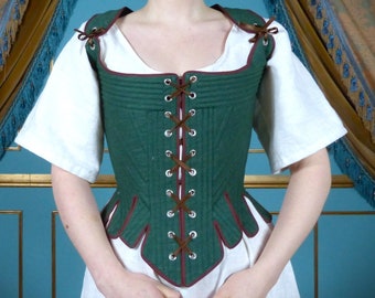 18th Century Back and Front Laced Coloured Linen Corset stays Historical Re-enactment Costumes Undergarments