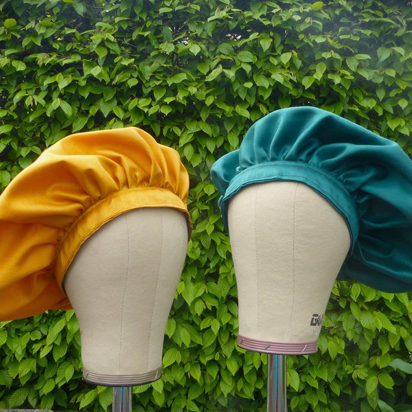 Plain Shantung Satin Renaissance Muffin Hat Feathers Historic Costume and Clothing