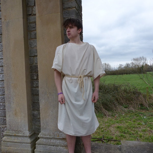 Men's  Ancient Roman Cream Cotton Costume Toga For Reenactment And Fancy Dress