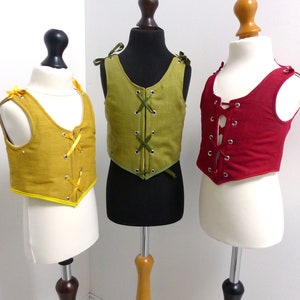 Kids Colour Linen Corset Renaissance Bodice Lace Up Costume