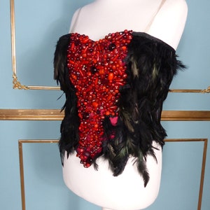 Pre Loved Costume Corset Black Feathers and Beads  Bodice Lace Up Costume Historical Fancy Dress Up