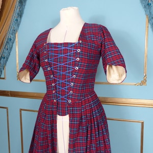 Ready To Ship 18th century Over Dress in Blue and Red Robe la Franchise Tartan