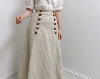 Edwardian Suffragette Linen Skirt With Button Front Opening Historical Costume