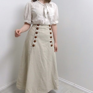 Edwardian Suffragette Linen Skirt With Button Front Opening Historical Costume