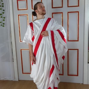Toga de lino blanco para hombre del antiguo Senado romano para recreaciones históricas y disfraces