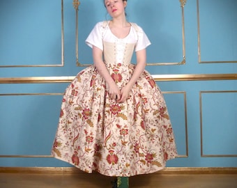 Falda con enagua del siglo XVIII con estampado floral, traje de inspiración histórica de fantasía, herencia holandesa