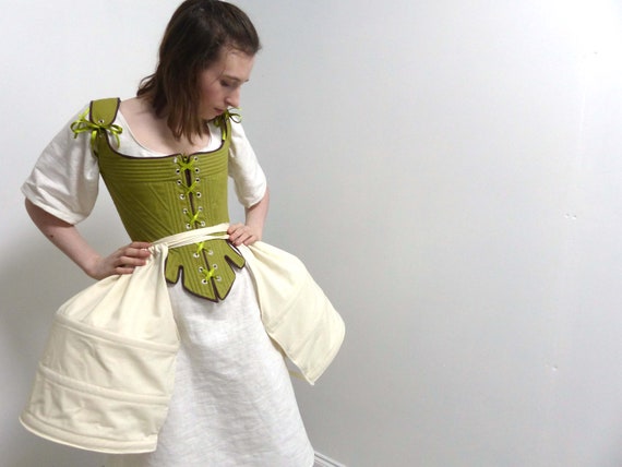 クリームサイド 18 世紀のスチール製骨組みパニエ下着と歴史的なドレス