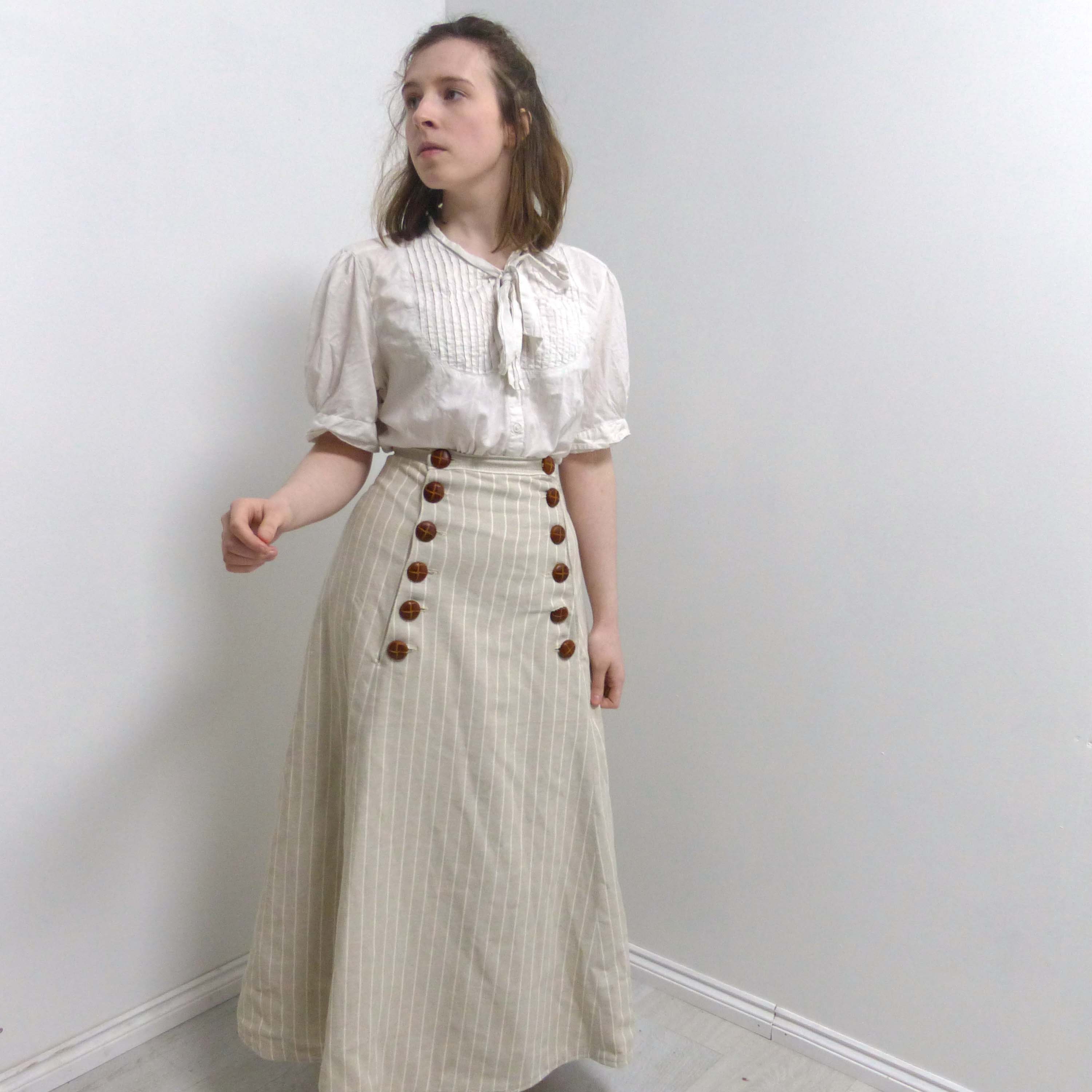 Edwardian Suffragette Linen Skirt With Button Front Opening Historical Costume