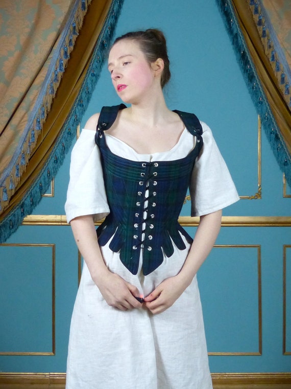 18th Century Front and Back Laced Coloured Tartan Plaid Corset stays Historical Re-enactment Costumes Undergarment's 18th Century Front and Back Laced Coloured Tartan Plaid Corset stays Historical Re-enactment Costumes Undergarment's