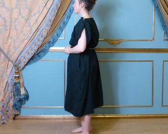 Ready to Ship Greek Tunic in Dark Green Wool With Decorative