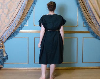 Ready to Ship Greek Tunic in Dark Green Wool With Decorative