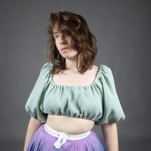 Crop Top Colour Cotton Gauze Short Sleeve Renaissance Peasant Blouse Costume Dress Up Ren Faire