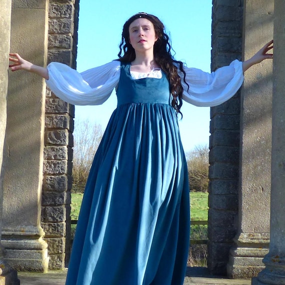 blue medieval peasant dress Ren Faire Villager Peasant's Velvet Simple Historical Fantasy Costume Re-enactment Elegant White Off Shoulder Production Time:25 Days Style:AP1D106828 One of the advantages