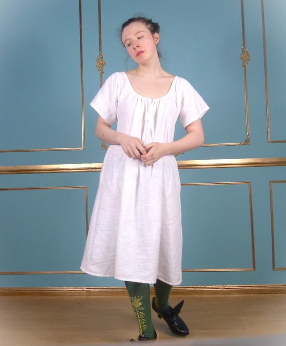 White 18th Century Linen Chemise Rococo Shift Dress Historical Undergarments