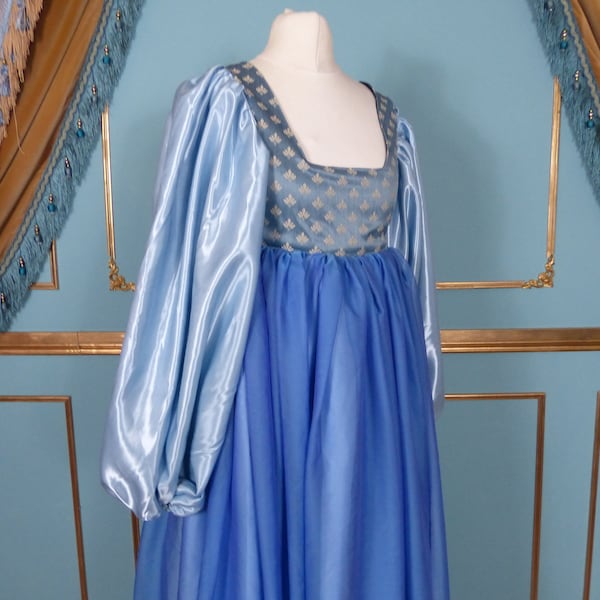 Ready to Ship Borgia Style Florentine Renaissance Lady's Blue Chiffon Dress Costume