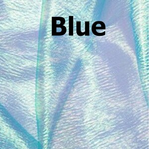 May include: A close-up of iridescent blue fabric with a subtle shimmer. The fabric has a textured, woven appearance.